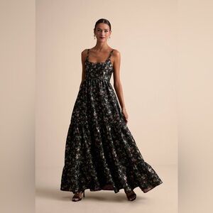 Avalie Black Floral Tiered Bustier Maxi Dress - Lulus